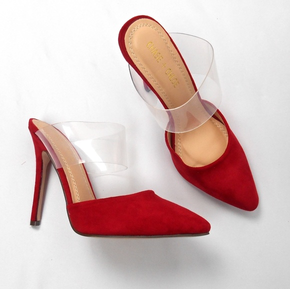 New Red Pointed Toe Lucite Heels - Picture 2 of 7